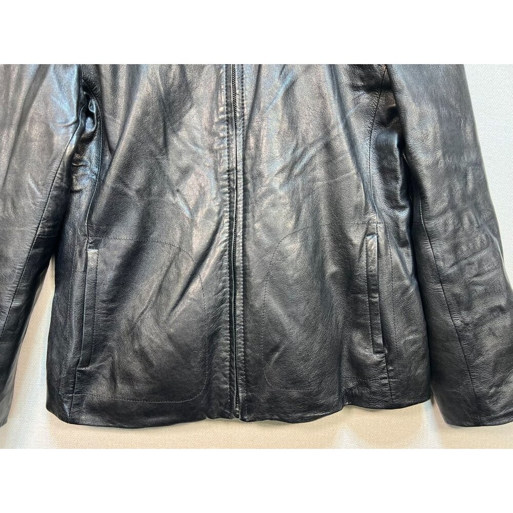 Nine West Women's Classic Leather Jacket Size L Black Full Zipper - Picture 6 of 11